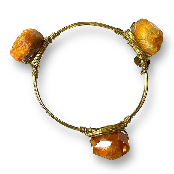 Bourbon and Boweties Bangle Orange Gemstone Copper Wire Gold Plate - Picture 6 of 7